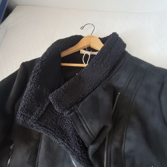 Sheryl Crow Americana Studded Faux Suede Sherpa Moto Black Jacket Plus Size 2X - Picture 8 of 13